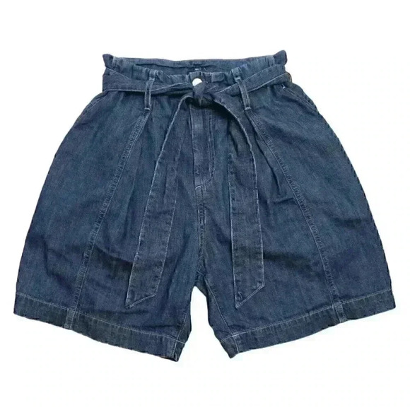 Edwin Women's Size 25 Blue Harlow Denim Belted High Waisted Shorts Pockets - Picture 1 of 7